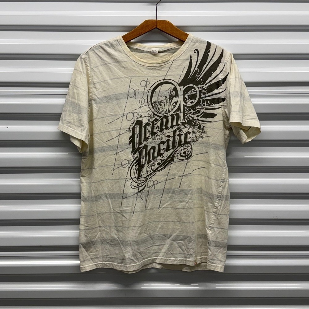 Vintage‎ 90s Ocean Pacific Grunge y2k Surf Wear Striped White Mens Large Shirt